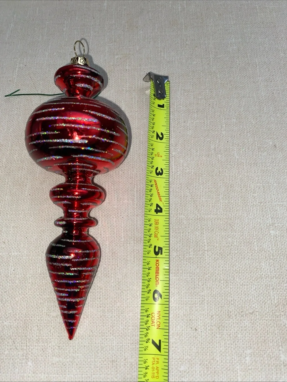 Vintage‎ Red Glitter Accents Glass Christmas Ornament
